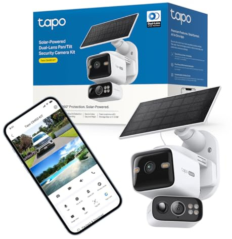 Tapo C645D KIT utomhus Wifi-kamera med solpanel, 2K dubbellins, 360° täcker 2 områden tillsammans, 10 000 mAh reservbatteri, färgmörkerseende, spårning/AI-detektering, IP65