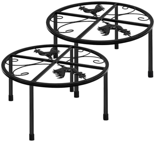 Homoyoyo 2pcs Heavy Duty Metal Chicken Feeder and Waterer Holder Stand with Detachable 4-leg Rack, Black round 29x18cm, Chicken Coop Supplies for Livestock Feeding and Watering