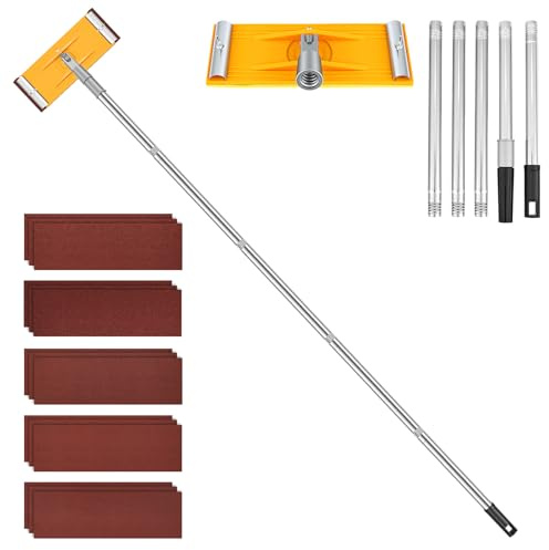 Heavy Duty Swivel Pole Sander with Extension Rod 55 Inch Pole Sander with 15 Sanding Sheets (60 100 180 240 320 Grit) for Fast Productive Floor Wall and Ceiling Sanding Without Ladders