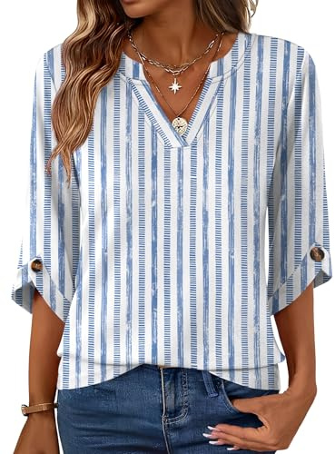 Rapbin Womens Tops UK 3/4 Sleeve T Shirts V Neck Shirt Summer Fall Blouse | Womens Tops UK 3/4 Sleeve T Shirts 2026 V Neck Shirt Summer Fall Blouse Tunic Casual Loose Clothes Outfits