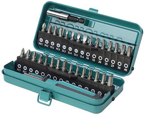 wolfcraft Bit-box, taglio/croce (PH/PZ)/TORX®(T) con foro/esagono cavo, 32 pezzi I 1388000 I Box in metallo di qualità,con 30 inserti Solid di diverse dimensioni, con portainserti e avvitatore manuale