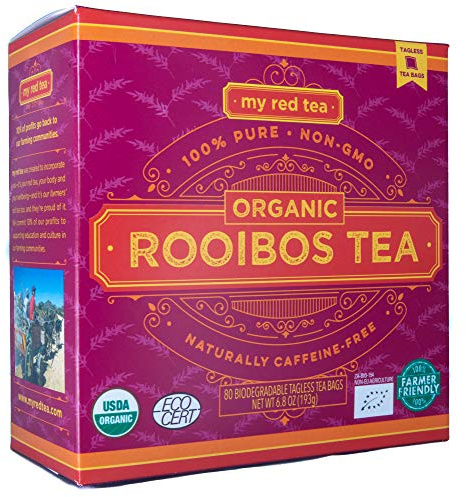 My Red Tea USDA Organic Rooibos Tea 80 Tagless Teabags Single-Origin Farmer-Friendly Caffeine-Free Sustainably Farmed in South Africa Pure & Natural