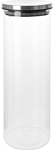 Carousel Home and Gifts Modern Minimalist Round Glass Spaghetti Pasta Cereal Food Storage Airtight Tin Jar Container With Lid, 29cm (H) x 10cm (D), Kitchen, Breakfast Room