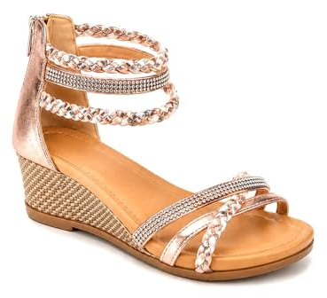 Sandales Femme Été Compensées Confort Élégantes Brides Tressées Strass – Chaussures Femme Légères Zip – Du 36 au 44