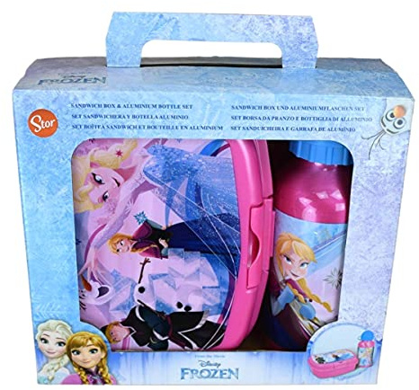 Theonoi Juego de desayuno infantil de 2 piezas, a elegir: Frozen – Minnie – 1 fiambrera y 1 botella de aluminio/botella de aluminio para niñas (Frozen)