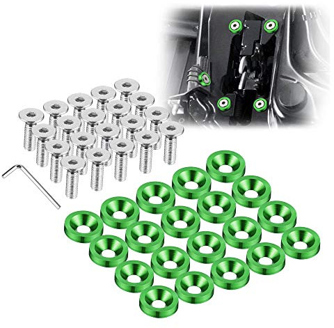 Enmoo 20 pezzi in alluminio billet parafango paraurti rondella bullone vano motore Dress Up kit di fissaggio targa decor bulloni bullone M6 accessori vite (Verde)
