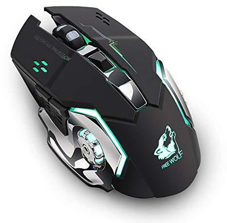 ISMMIK Souris sans fil X8 rechargeable 2,4 GHz silencieuse 7 couleurs LED rétroéclairée 1800 DPI réglable optique ergonomique sans fil 6 boutons pour ordinateur portable PC