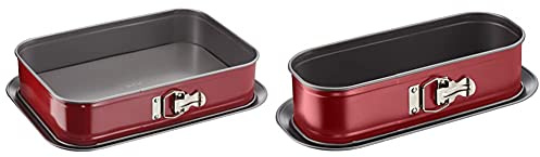 TefalJ 1640514 Delibake Plat A Four A Charnière 36x24cm Acier Rouge Carbone & 1640314 Delibake Moule A Cake Avec Charnière 30x11cm Rouge/Gris