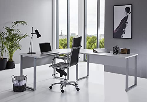 TABOR PRO Winkelschreibtisch L-Form links rechts montierbar lichtgrau