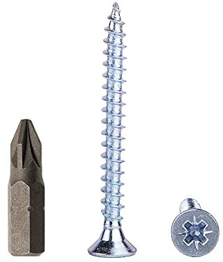 Lot de 250 vis à bois en acier zingué 4,0 x 40 mm, vis à panneaux d'aggloméré, vis Pozi universelles, filetage total PZ, tête fraisée (250, 4,0 x 40 mm)