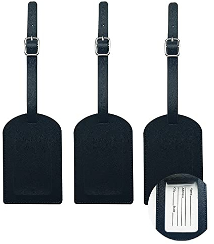 Quesuc Kofferanhänger mit Adressschild,Gepäckanhänger aus PU-Leder für Herren Damen,Gepäckanhänger mit vollständiger Rückseitenschutzabdeckung für Koffer Reisen Geschäft（Schwarz）