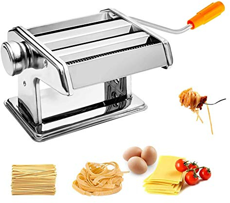 Machine à Pâtes En Acier Inoxydable, Laminoir à Pâtes Manuelle Avec 2 Rouleaux de Nouilles Différents Machine à Spaghetti Faite Maison Avec Poignée Antidérapante, pour Tagliatelles Lasagne