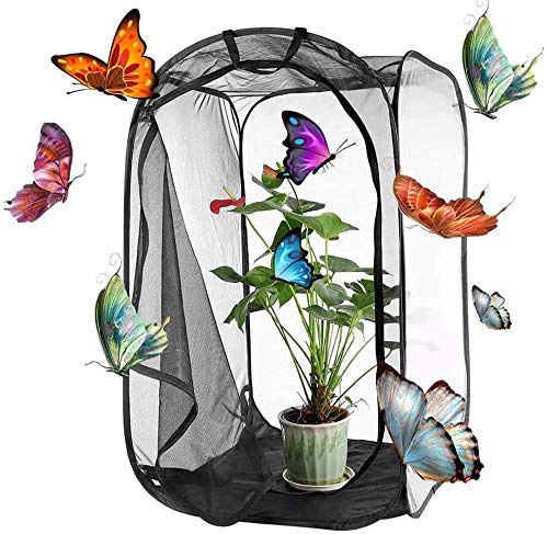 91 x 61 x 59 cm, grande, Portalbe, kits de hábitat de mariposas de insectos, jaula de red de malla de jardín, palo de terrario, tanque de recinto de tarántula, granja de mariposas, faunario de casa