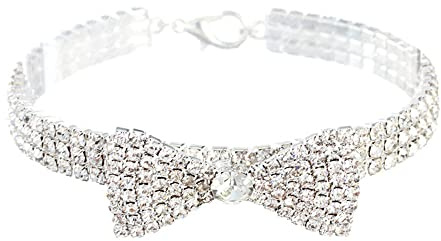 LtuzPet Diamanten Haustierhalsband mit Schleife, verstellbar, mit Strasssteinen, Hochzeit, Hund, Katze, Diamant-Halsband