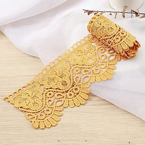 3 Yard 10cm Breite Milchseide Vintage Spitzenborte Spitzenband Spitzenbordüre Stickerei Dekoband Zierband Spitze Blumenband Borte für Nähen Handwerk Dessous Hochzeitskleid Hochzeit Haus Deko,Gelb