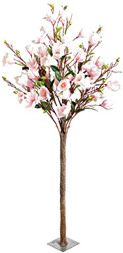 Dekorativer Magnolien-Baum rosa 180cm hoch mit Kunststoff-Stamm in Holzoptik