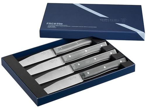 Opinel Facette Slate Tafelmesser-Set, 4-teilig, Slate aus rostfreiem MA5 Stahl, 254650