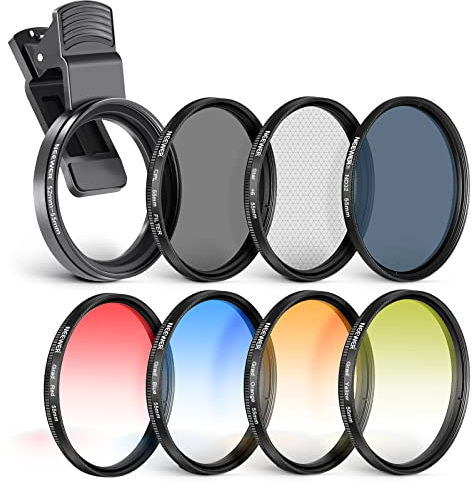 NEEWER 55mm ND/CPL/Effect Filter Set with Camera Lens Clamp Clip, Polarizing ND32 6 Point Star 4 Graduated Colour Filters Set Compatible with 16 15 14 Pro Max Plus 13 12 Samsung