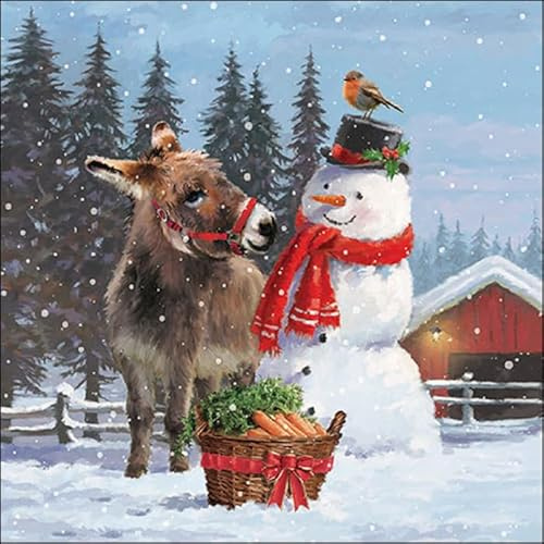 20 Servietten Weihnachten Esel an Schneemann als Tischdeko. Papierservietten mit Motiv. Auch für Decoupage und Serviettentechnik 33x33cm
