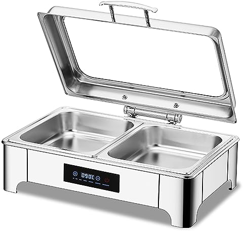 VFDZ 9L Scaldavivande Elettrico per Buffet, Acciaio Inossidabile Chafing Dish Elettrico, Professionale Vassoi Scaldavivande con Touche Intelligente LED, Temperatura Regolabile30-90°C(Size:1/2)