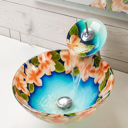 Bathroom Counter Basin New Art Glass Wash Basin Tempered Glass Balcony Hand Painted Color Basin