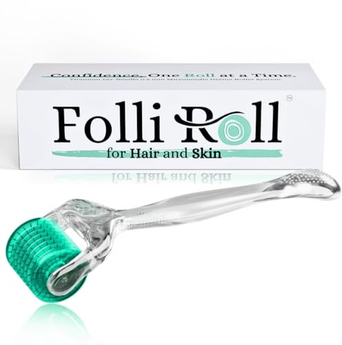 FolliRoll Derma Roller for Hair and Skin - 0.30mm Titanium Microneedles - for Hair Loss, Acne Scars, and Dark Spots - 192 Real Individual Needles with Free Storage Case for Men and Women