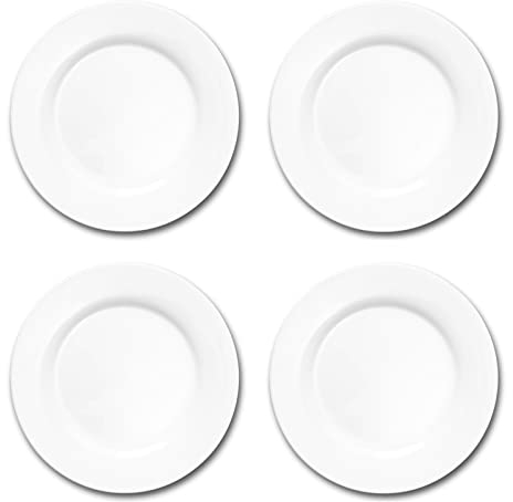 HJXGQJM Plato De Postre De Porcelana,Platos De Ensalada,Platos De Desayuno De Color Blanco, Plato Llano Redondo,Platos Llanos De Porcelana, 4 Piezas Plato de Porcelana Plato Llano(30cm)