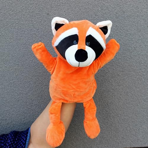 LOMTRATS marionetas de mano de animales para niños, bebé, incluye lobo, tigre, león, mono con patas, perfecto para contar historias, clases, preescolar, regalos de cumpleaños, mapache B-naranja