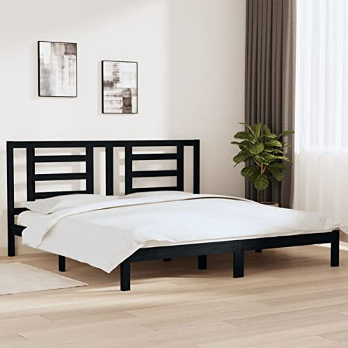 Gecheer Massivholzbett Holzbett Seniorenbett Doppelbett/Einzelbett Komfortbett Bettrahmen Jugendbett Landhausbett Gästebett Betten Bett für Schlafzimmer, Schwarz Kiefer 200x200 cm