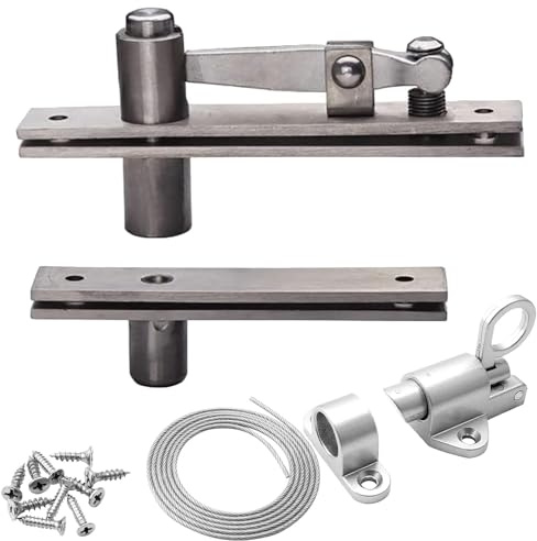 TamBee Hidden Bookcase Hinges Pivot Door Hinge with Lock Hidden Door Hinges for Secret Door 304 Stainless Steel with Spring Latch Lock and Cable,170lbs Heavy Load