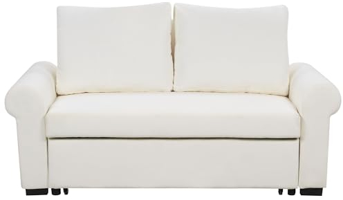 Beliani 2-Sitzer Sofa cremeweiß mit Schlaffunktion Kissen Schlafsofa ausziehbar Silda