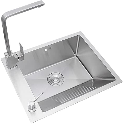 LAMEDOAT Balkon-Wäschewaschbecken, Waschbecken mit Waschbrett, Heimwaschbecken, Einzelwaschbecken, handgefertigtes Unterbauwaschbecken aus Edelstahl (Seifenspender Nicht im Lieferumfang enthalten) (F