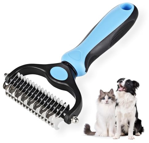 2-in-1-Hundebürste, Haustierpflege-Werkzeug, Entfilzung, Hundekamm, großes Enthaarungswerkzeug, 2-seitiges Unterwollrechen, Katze, Hund, mattierter Fellentferner für Haustiere, Hunde und Katzen mit