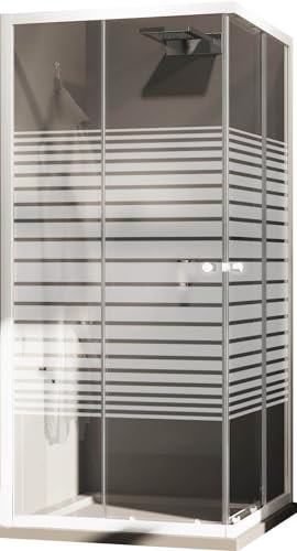 Box Doccia Angolare 80x100 cm 2 Ante Scorrevoli in Cristallo Serigrafato 4mm H185 Tonder Bianco