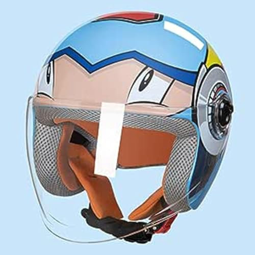 Kinder Motorradhelm Mopedhelm Jethelm Mit Sonnenblende Fahrradhelm Jungen Und Mädchen Rollerhelm for 5 Jahre - 12 Jahre Kid(Blue)