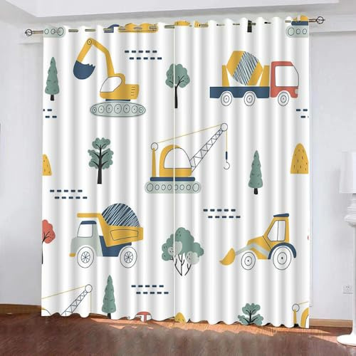 Generisch Verdunklungsvorhänge Kinderzimmer Mädchen Jungen,Kinder Vorhang Blickdicht Bagger 2 Stück Mit Ösen,Vorhang Verdunkelung Thermo Schlafzimmer,Traktor LKW Gardinen,120X140Cm,A20