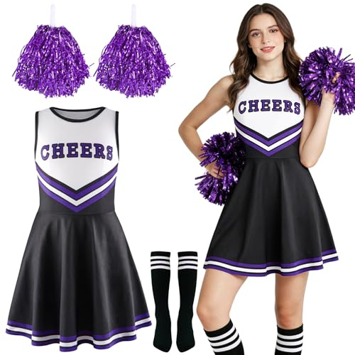 ZeiLaBang Kakadi Cheerleader Kostüm Damen für Erwachsene,Kostüm Cheerleader,Cheerleadering Outfit Fancy Dress Uniform,Cheerleadering Outfit Mädchen,Pompoms und Socken für Karneval, Mottoparty