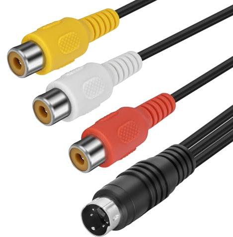MEIRIYFA 4 Pin S-Video a 3 RCA AV Cavo Femmina Cavo Composito, 3 RCA a 4 Pin Mini DIN S-Video Cavo di Estensione per TV/HDTV Lettore CD VCR DVR Lettore DVD PC Laptop (0.3M) (3 RCA Femmina)