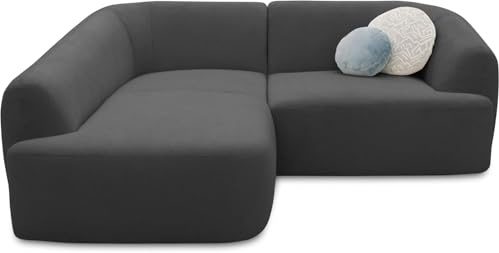 DOMO. collection Ecksofa Ansina, Taschenfederkern, dunkelgrau | Longchair links mit Taschenfederkern, komfortable Polsterecke in L-Form, 216 x 196 x 76 cm (BxTxH)