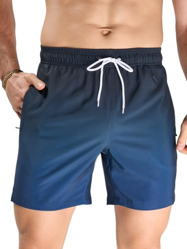 Arcweg Badbyxor för män, snabbtorkande badshorts, korta boardshorts, strandshorts, sportbyxor med nätfoder, S–XXL, Svart + marinblå färggradient, XXL