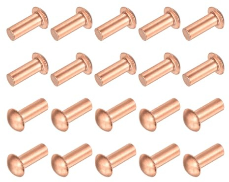 QUARKZMAN 30 Pcs Rivets Solides En Cuivre, 5/32 x 25/64 Tête Ronde Rivets Métalliques Attaches Métalliques Pour Applications Électriques Finition Cuivrée, Ton Cuivré