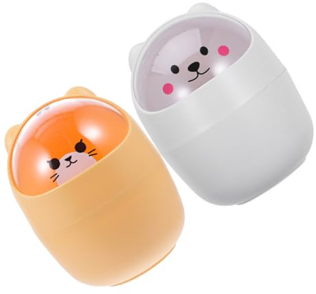 Angoily 2pièces Mini Poubelle De Bureau Cartoon Avec Couvercle Pivotant Corbeille Mignonne Pour Bureau Cuisine Et Voiture Idéale Pour Petits Déchets Et Rangement Quotidien