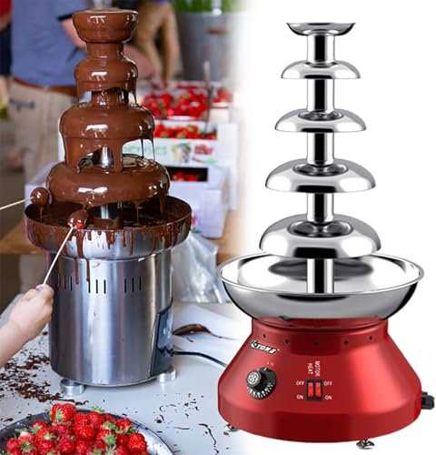 GESAIDES Máquina Eléctrica de Fondue de Chocolate de Acero Inoxidable, Ideal para Queso, Salsas, licores, Navidad, Bodas y Fiestas de Cumpleaños.,5tiers-Red