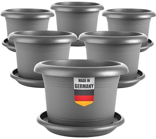 2friends Lot de 6 pots de fleurs élégants de grande taille en anthracite : pot de 30 cm de qualité supérieure avec soucoupe – Pot de fleurs allemand grand pour toutes les conditions météorologiques