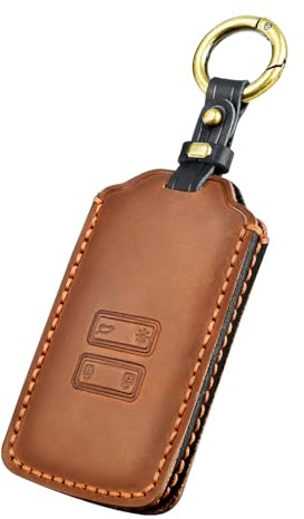 OFF WE GO Car Key Cover Case Leather Key Fob Fit for Renault Clio Megane Kadjar Captur Dacia Duster Espace Arkana Sandero 4 Buttons Car Key Shell with Keychain Key Protective Fob Key Holder Box, Brown