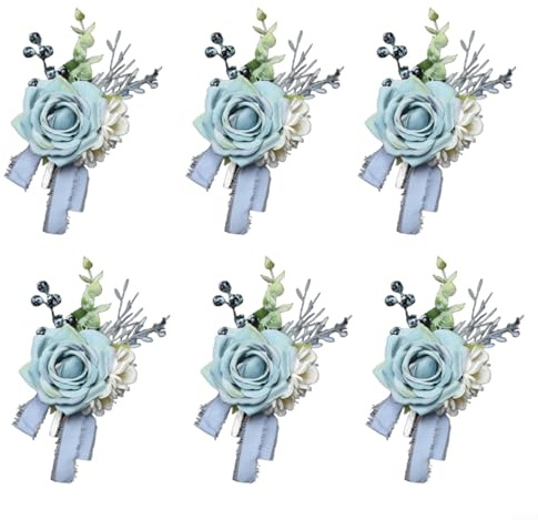Aprilsunnyzone Anstecknadel-Set für Hochzeit, Boutonniere Rose, Anstecknadel-Set, Stoffblumen-Brosche für Hochzeit, Party, Feier, 6 Stück, Hergestellt aus Stoff, ist diese Knopflochblume in der Lage