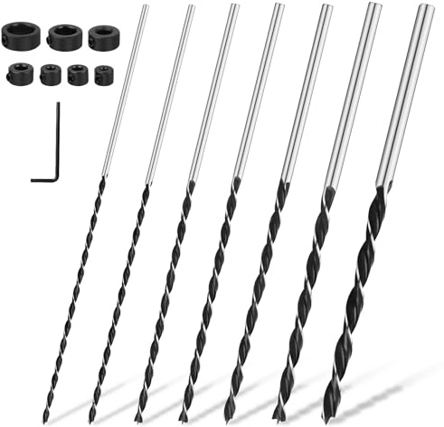 Holzbohrer Set Lang Profi Präzise - Spiralbohrer Ø 4,5,6,7,8,10,12 × 300mm,Schlangenbohrer Set Balkenbohrer,Spiralbohrer Lang für Holz Jalousien,Metallbohrer Wiederverwendbar