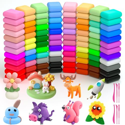 Ainiv Lufttorkande Lera, 96 Bitar Ultra Light Modeling Clay med 6 Snidningsverktyg, Kreativ Konst DIY Kreativa Magiska Leror, Giftfri Modelleringsdeg, Konst- och Hantverkskit för Pojkar och Flickor