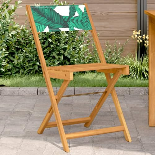 HaoChrymec Bistrostühle 2 STK. Blattmuster Massivholz Akazie mit Stoff, Outdoor-Stuhl, Gartenmöbel, Biergartenstühle, Relaxsessel Garten, Grün, 41 x 52.5 x 80 cm