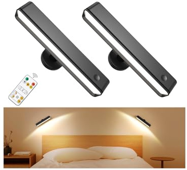 Stick on LED Rechargeable Wall Lights Indoor with 6000mAh Battery Operated, 2 Pack Wireless Wall Sconces with 3 Color Modes 360° Rotate Dimmable, Battery Wall Lamp with Touch & Remote for Living Room